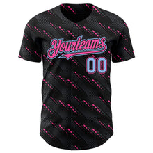 Load image into Gallery viewer, Custom Black Light Blue-Pink 3D Pattern Design Slant Lines Authentic Baseball Jersey
