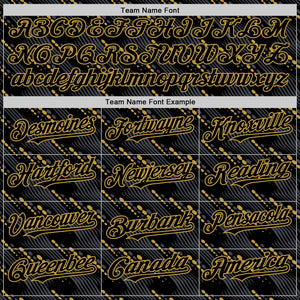 Custom Black Old Gold 3D Pattern Design Slant Lines Authentic Baseball Jersey