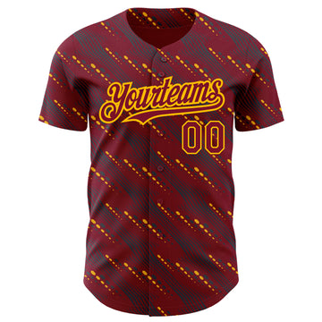 Custom Crimson Gold 3D Pattern Design Slant Lines Authentic Baseball Jersey