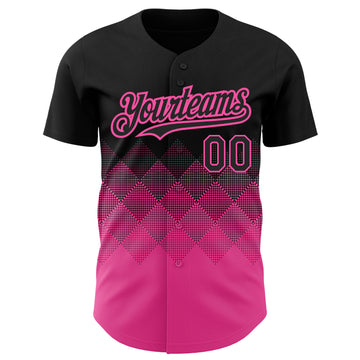 Custom Black Pink 3D Pattern Design Gradient Square Shapes Authentic Baseball Jersey