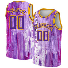 Laden Sie das Bild in den Galerie-Viewer, Custom Purple Gold 3D Pattern Design Abstract Liquid Watercolor Style Authentic Basketball Jersey
