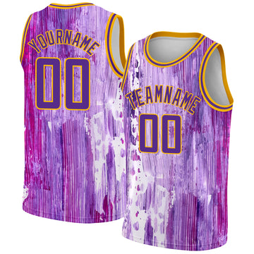 Custom Purple Gold 3D Pattern Design Abstract Liquid Watercolor Style Authentic Basketball Jersey