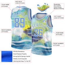 Load image into Gallery viewer, Custom White Light Blue 3D Pattern Design Abstract Landscape Watercolor Style Authentic Basketball Jersey
