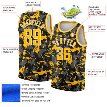 Custom Black Gold-White 3D Pattern Design Abstract Grunge Art Authentic Basketball Jersey