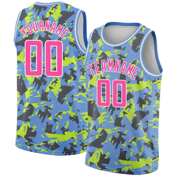 Custom Light Blue Pink-White 3D Pattern Design Abstract Grunge Art Authentic Basketball Jersey