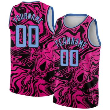 Custom Pink Light Blue-Black 3D Pattern Design Abstract Psychedelic Liquid Wave Authentic Basketball Jersey