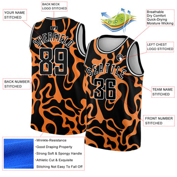 Custom Black Bay Orange-White 3D Pattern Design Tiger Prints Authentic Basketball Jersey