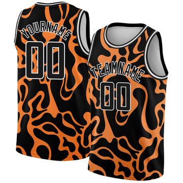 Custom Black Bay Orange-White 3D Pattern Design Tiger Prints Authentic Basketball Jersey