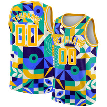 Laden Sie das Bild in den Galerie-Viewer, Custom Royal Gold-White 3D Pattern Design Abstract Geometric Shapes Authentic Basketball Jersey
