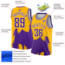 Load image into Gallery viewer, Custom Gold Purple-White 3D Pattern Design Abstract Grunge Halftone Art Authentic Basketball Jersey
