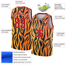 Load image into Gallery viewer, Custom Gold Red-Black 3D Pattern Design Tiger Prints Authentic Basketball Jersey
