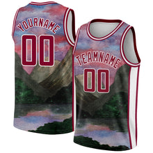 Load image into Gallery viewer, Custom White Maroon 3D Pattern Design Natural Landscape Watercolor Style Authentic Basketball Jersey
