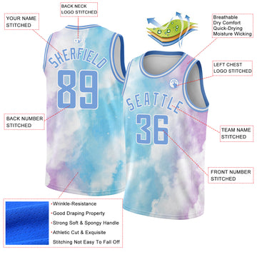 Custom White Light Blue-Purple 3D Pattern Design Sky With Clouds Watercolor Style Authentic Basketball Jersey