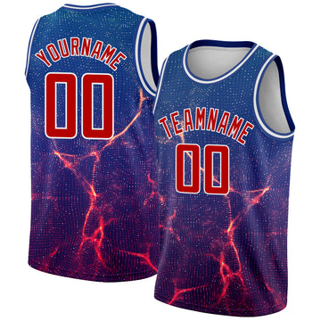 Custom Royal White-Red 3D Pattern Design Abstract Violet Wave Authentic Basketball Jersey