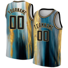 Load image into Gallery viewer, Custom Old Gold Black 3D Pattern Design Gold Foil Authentic Basketball Jersey
