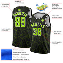 Load image into Gallery viewer, Custom Black Neon Green-White Geometric Shapes Authentic City Edition Basketball Jersey
