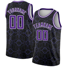 Load image into Gallery viewer, Custom Black Purple-White Geometric Shapes Authentic City Edition Basketball Jersey
