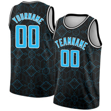 Load image into Gallery viewer, Custom Black Sky Blue-White Geometric Shapes Authentic City Edition Basketball Jersey
