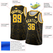 Laden Sie das Bild in den Galerie-Viewer, Custom Black Gold-White Geometric Shapes Authentic City Edition Basketball Jersey
