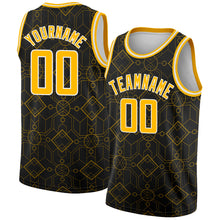 Laden Sie das Bild in den Galerie-Viewer, Custom Black Gold-White Geometric Shapes Authentic City Edition Basketball Jersey
