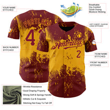 Laden Sie das Bild in den Galerie-Viewer, Custom Crimson Gold 3D Pattern Design Abstract Splatter Grunge Art Authentic Baseball Jersey
