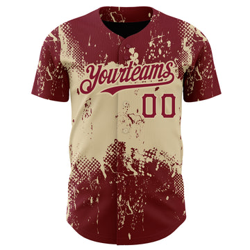 Custom Crimson City Cream 3D Pattern Design Abstract Splatter Grunge Art Authentic Baseball Jersey