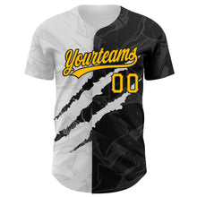 Load image into Gallery viewer, Custom Graffiti Pattern Gold-Black 3D Scratch Authentic Baseball Jersey
