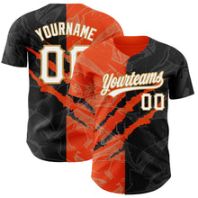 Load image into Gallery viewer, Custom Graffiti Pattern Black Orange-Old Gold 3D Scratch Authentic Baseball Jersey
