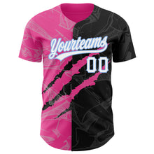 Load image into Gallery viewer, Custom Graffiti Pattern Black Pink-Light Blue 3D Scratch Authentic Baseball Jersey
