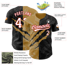 Laden Sie das Bild in den Galerie-Viewer, Custom Graffiti Pattern Black Old Gold-Red 3D Scratch Authentic Baseball Jersey
