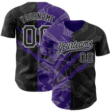 Load image into Gallery viewer, Custom Graffiti Pattern Black Purple-Gray 3D Scratch Authentic Baseball Jersey
