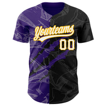 Load image into Gallery viewer, Custom Graffiti Pattern Black Purple-Gold 3D Scratch Authentic Baseball Jersey
