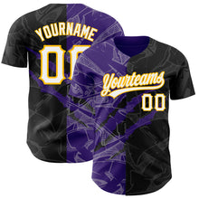 Load image into Gallery viewer, Custom Graffiti Pattern Black Purple-Gold 3D Scratch Authentic Baseball Jersey
