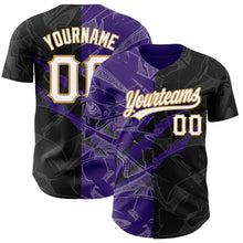 Laden Sie das Bild in den Galerie-Viewer, Custom Graffiti Pattern Black Purple-Old Gold 3D Scratch Authentic Baseball Jersey
