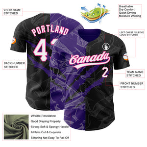 Custom Graffiti Pattern Black Purple-Pink 3D Scratch Authentic Baseball Jersey