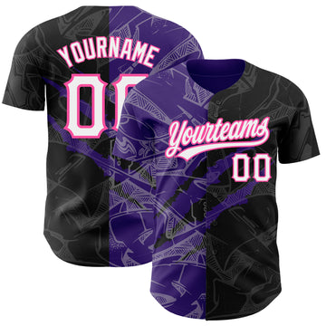 Custom Graffiti Pattern Black Purple-Pink 3D Scratch Authentic Baseball Jersey