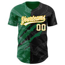 Laden Sie das Bild in den Galerie-Viewer, Custom Graffiti Pattern Black Kelly Green-Gold 3D Scratch Authentic Baseball Jersey
