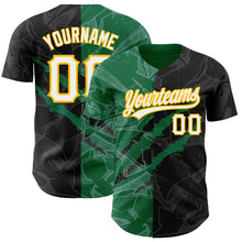 Laden Sie das Bild in den Galerie-Viewer, Custom Graffiti Pattern Black Kelly Green-Gold 3D Scratch Authentic Baseball Jersey
