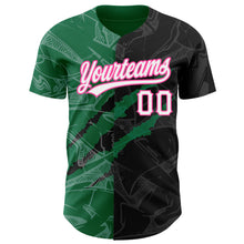 Laden Sie das Bild in den Galerie-Viewer, Custom Graffiti Pattern Black Kelly Green-Pink 3D Scratch Authentic Baseball Jersey
