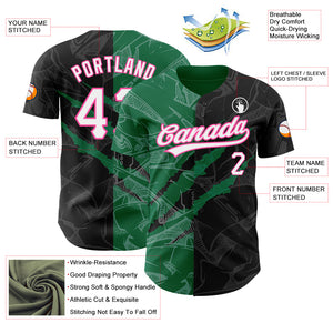 Custom Graffiti Pattern Black Kelly Green-Pink 3D Scratch Authentic Baseball Jersey