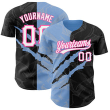 Load image into Gallery viewer, Custom Graffiti Pattern Black Light Blue-Pink 3D Scratch Authentic Baseball Jersey
