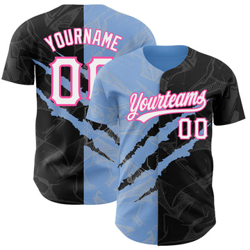 Custom Graffiti Pattern Black Light Blue-Pink 3D Scratch Authentic Baseball Jersey