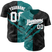 Load image into Gallery viewer, Custom Graffiti Pattern Black Teal-Gray 3D Scratch Authentic Baseball Jersey
