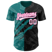Load image into Gallery viewer, Custom Graffiti Pattern Black Teal-Pink 3D Scratch Authentic Baseball Jersey
