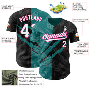 Custom Graffiti Pattern Black Teal-Pink 3D Scratch Authentic Baseball Jersey