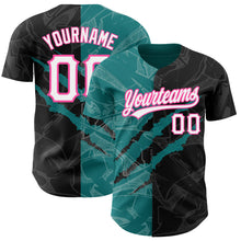 Load image into Gallery viewer, Custom Graffiti Pattern Black Teal-Pink 3D Scratch Authentic Baseball Jersey
