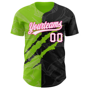 Custom Graffiti Pattern Black Neon Green-Pink 3D Scratch Authentic Baseball Jersey