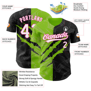Custom Graffiti Pattern Black Neon Green-Pink 3D Scratch Authentic Baseball Jersey