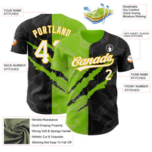 Load image into Gallery viewer, Custom Graffiti Pattern Black Neon Green-Gold 3D Scratch Authentic Baseball Jersey
