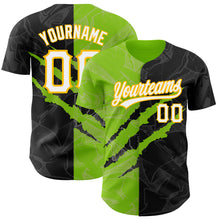 Load image into Gallery viewer, Custom Graffiti Pattern Black Neon Green-Gold 3D Scratch Authentic Baseball Jersey
